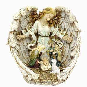 Guardian Angel Holy Family Nativity Christmas Figurine Centerpiece Mantle Shelf